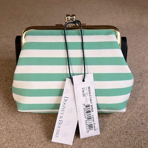 NWT Dooney & Bourke Large Striped Sena Frame Wallet in Sea Foam - Picture 2 of 9